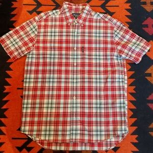 ABERCROMBIE AND FITCH Men's Red, White, Blue Plaid Short Sleeve Shirt. Medium